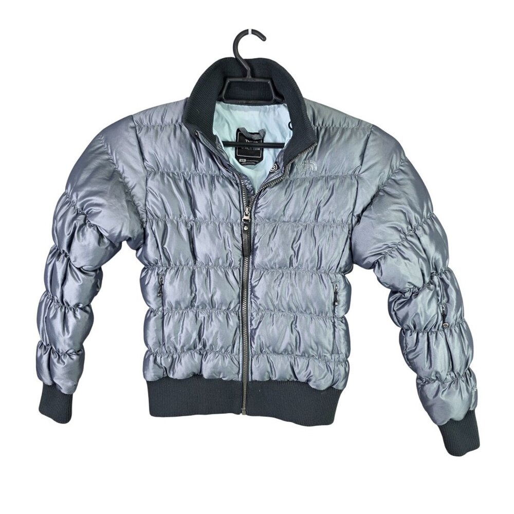 Womens The North Face Silver Gray 600 Down Puffer Jacket Full Zip Nylon Blend S